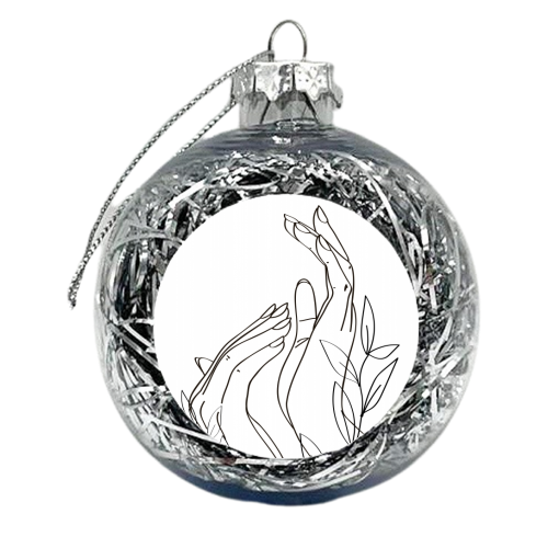 Hands with Leaves Line Art - xmas bauble by Toni Scott