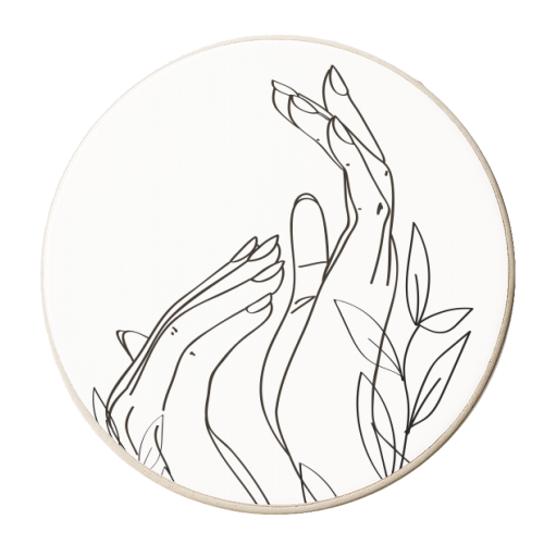 Hands with Leaves Line Art - personalised beer coaster by Toni Scott