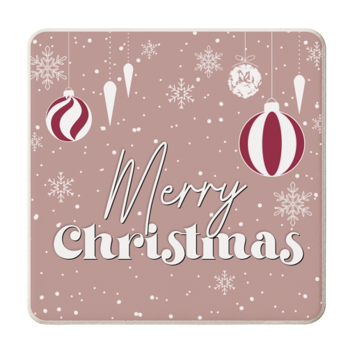 Hanging Christmas baubles print in pink - personalised beer coaster by The Girl Next Draw