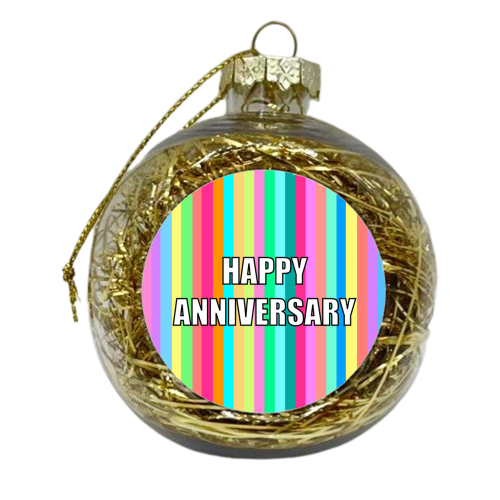Happy Anniversary Candy Stripes - xmas bauble by Adam Regester