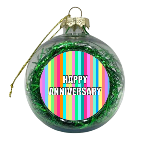 Happy Anniversary Candy Stripes - xmas bauble by Adam Regester
