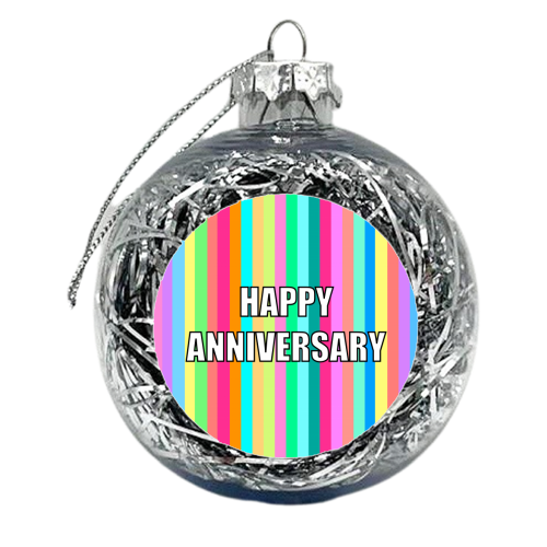 Happy Anniversary Candy Stripes - xmas bauble by Adam Regester