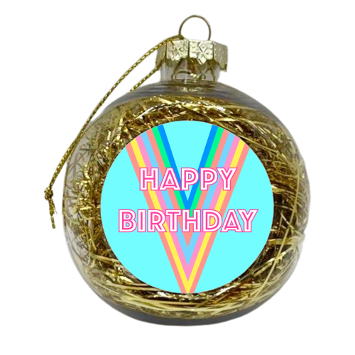 Happy Birthday Graphic Stripes Design - xmas bauble by Adam Regester