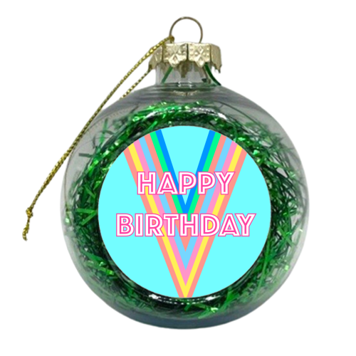 Happy Birthday Graphic Stripes Design - xmas bauble by Adam Regester