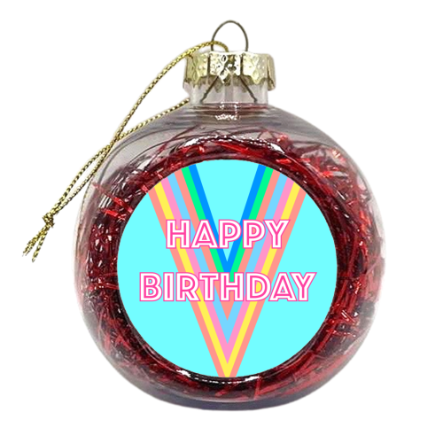 Happy Birthday Graphic Stripes Design - xmas bauble by Adam Regester