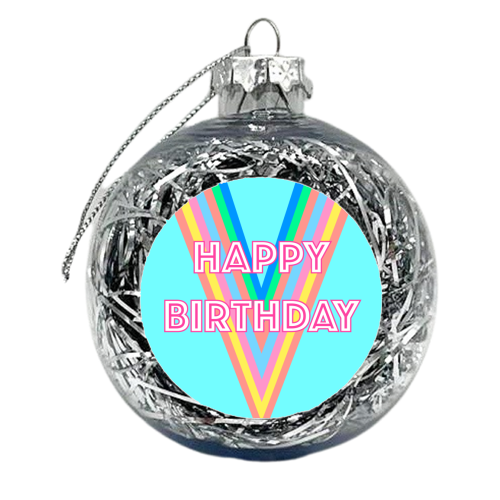 Happy Birthday Graphic Stripes Design - xmas bauble by Adam Regester