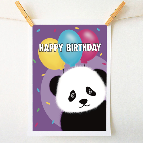Happy Birthday Panda Print - A1 - A4 art print by Drawings by Firefly