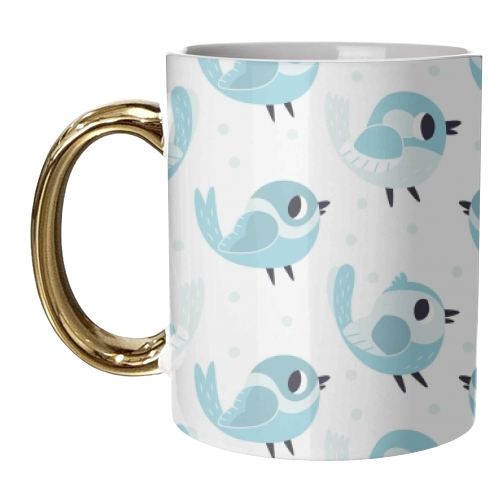 Happy Blue Birds Pattern - unique mug by Claire Stamper
