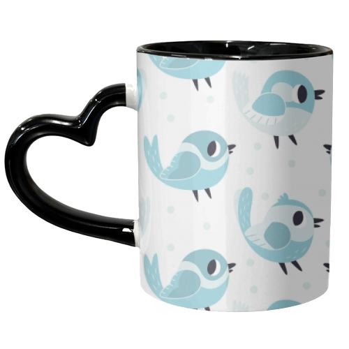 Happy Blue Birds Pattern - unique mug by Claire Stamper
