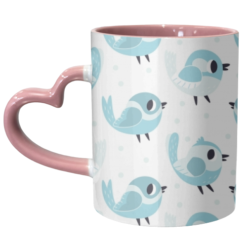 Happy Blue Birds Pattern - unique mug by Claire Stamper
