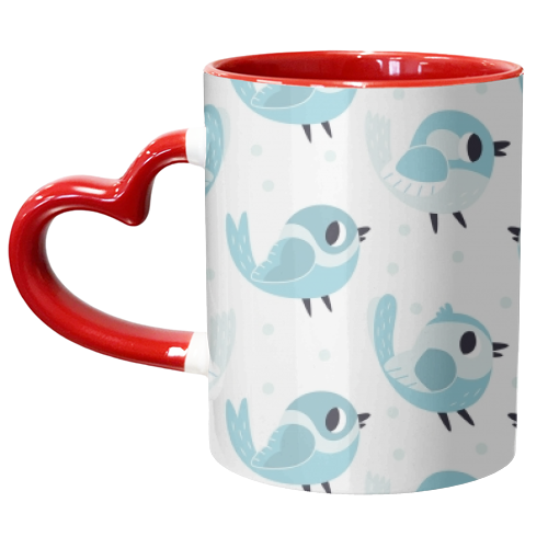 Happy Blue Birds Pattern - unique mug by Claire Stamper