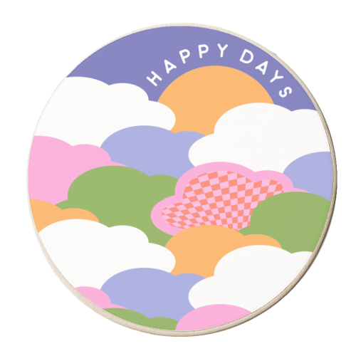 Happy Days in Rainbow Clouds - personalised beer coaster by Dominique Vari