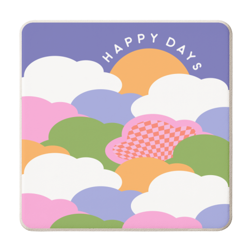 Happy Days in Rainbow Clouds - personalised beer coaster by Dominique Vari