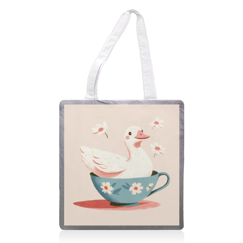 Happy Duck - printed canvas tote bag by DejaReve