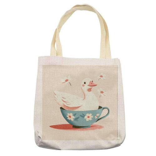 Happy Duck - printed canvas tote bag by DejaReve