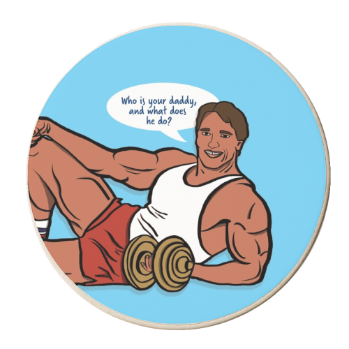 Happy Father's Day - Arnie - kIndergarten Cop - personalised beer coaster by Niomi Fogden