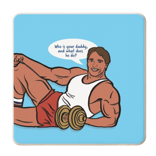 Happy Father's Day - Arnie - kIndergarten Cop - personalised beer coaster by Niomi Fogden
