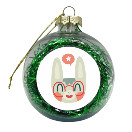 Happy Green Bunny - xmas bauble by Claire Stamper