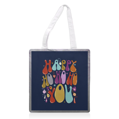 Happy Ho Ho Ho to You Christmas Typography - printed canvas tote bag by Ania Wieclaw