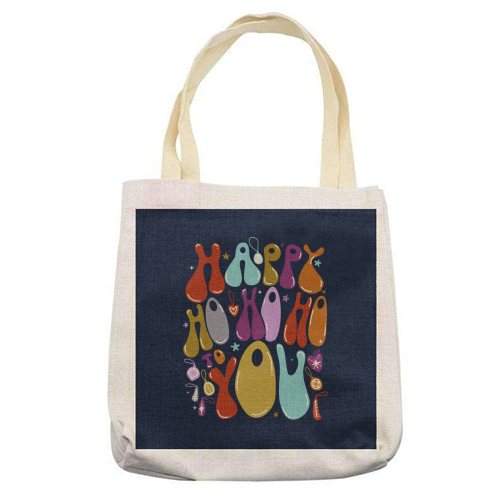 Happy Ho Ho Ho to You Christmas Typography - printed canvas tote bag by Ania Wieclaw