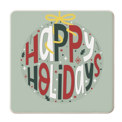 Happy holidays bauble print - personalised beer coaster by The Girl Next Draw