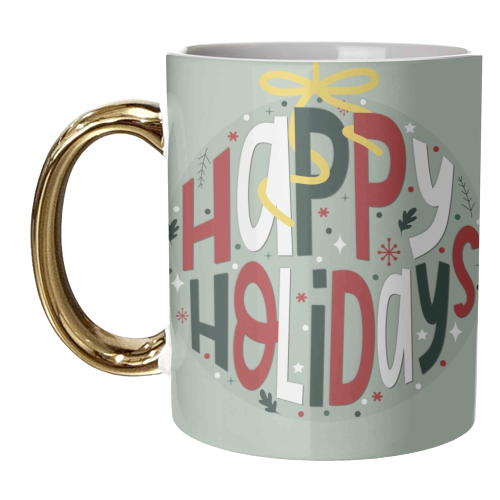 Happy holidays bauble print - unique mug by The Girl Next Draw