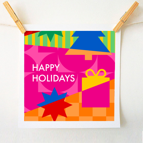 Happy Holidays Geometric Christmas Design - A1 - A4 art print by AbiGoLucky