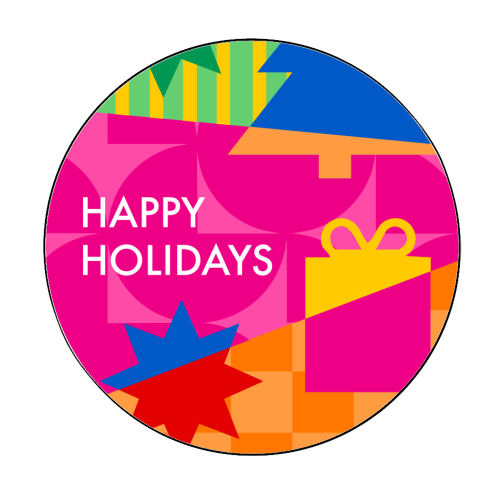 Happy Holidays Geometric Christmas Design - Circle Sticker by AbiGoLucky