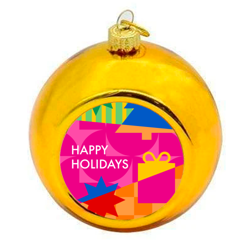 Happy Holidays Geometric Christmas Design - colourful christmas bauble by AbiGoLucky