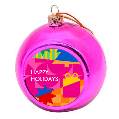 Happy Holidays Geometric Christmas Design - colourful christmas bauble by AbiGoLucky