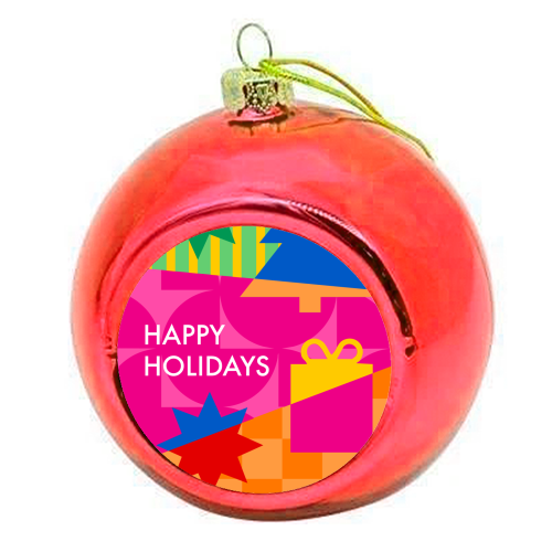 Happy Holidays Geometric Christmas Design - colourful christmas bauble by AbiGoLucky