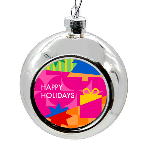 Happy Holidays Geometric Christmas Design - colourful christmas bauble by AbiGoLucky