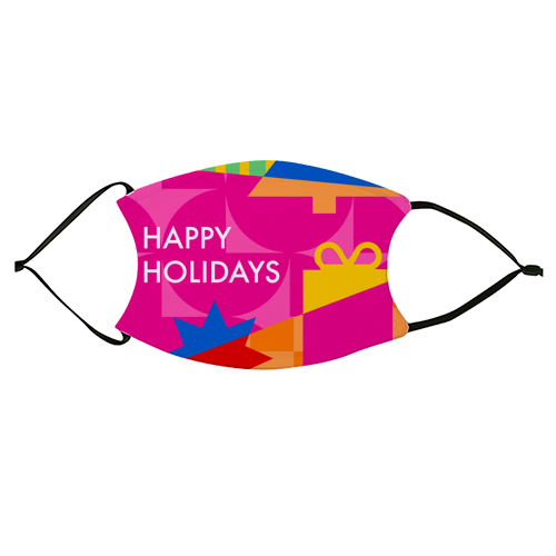 Happy Holidays Geometric Christmas Design - face cover mask by AbiGoLucky