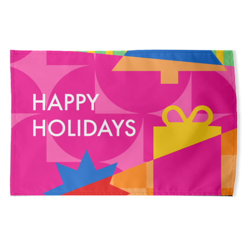 Happy Holidays Geometric Christmas Design - funny tea towel by AbiGoLucky