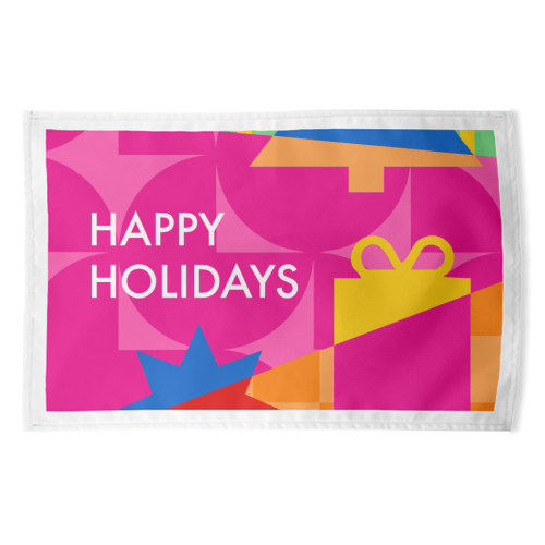 Happy Holidays Geometric Christmas Design - funny tea towel by AbiGoLucky
