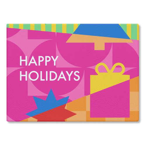Happy Holidays Geometric Christmas Design - glass chopping board by AbiGoLucky