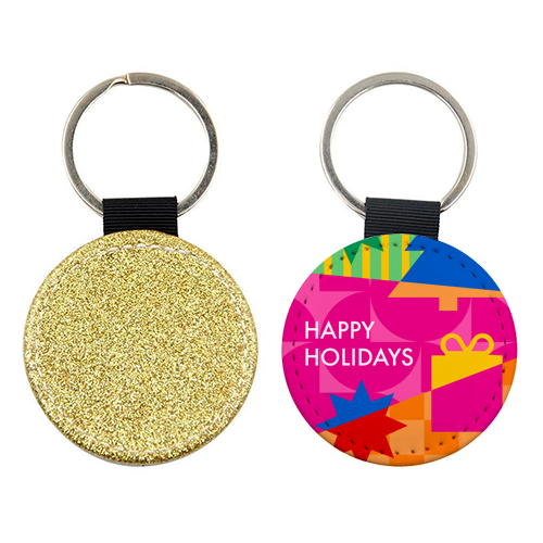 Happy Holidays Geometric Christmas Design - keyring by AbiGoLucky