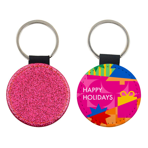 Happy Holidays Geometric Christmas Design - keyring by AbiGoLucky