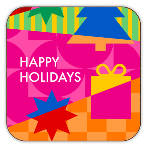 Happy Holidays Geometric Christmas Design - personalised beer coaster by AbiGoLucky