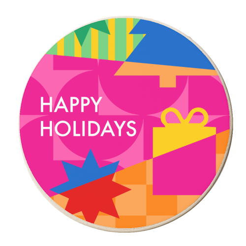 Happy Holidays Geometric Christmas Design - personalised beer coaster by AbiGoLucky