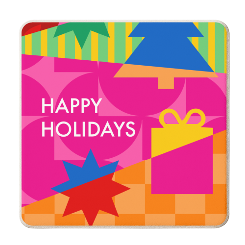 Happy Holidays Geometric Christmas Design - personalised beer coaster by AbiGoLucky