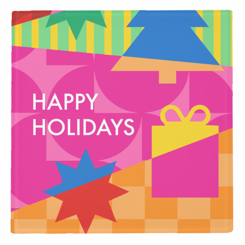 Happy Holidays Geometric Christmas Design - personalised beer coaster by AbiGoLucky