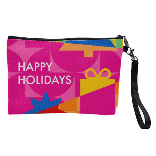 Happy Holidays Geometric Christmas Design - pretty makeup bag by AbiGoLucky