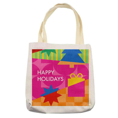 Happy Holidays Geometric Christmas Design - printed canvas tote bag by AbiGoLucky