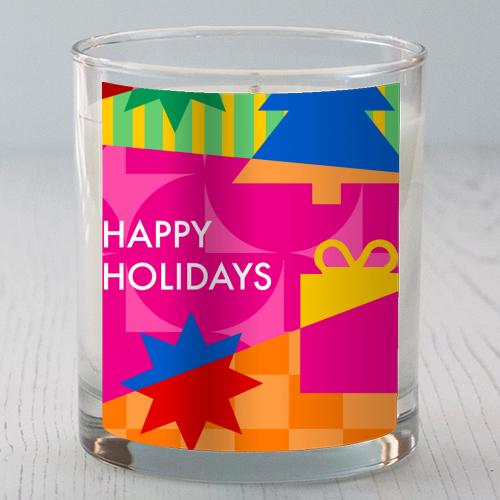 Happy Holidays Geometric Christmas Design - scented candle by AbiGoLucky