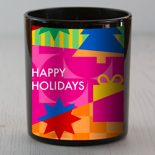 Happy Holidays Geometric Christmas Design - scented candle by AbiGoLucky