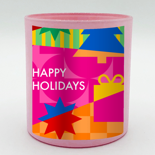 Happy Holidays Geometric Christmas Design - scented candle by AbiGoLucky