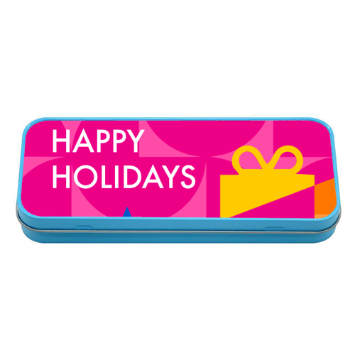 Happy Holidays Geometric Christmas Design - tin pencil case by AbiGoLucky