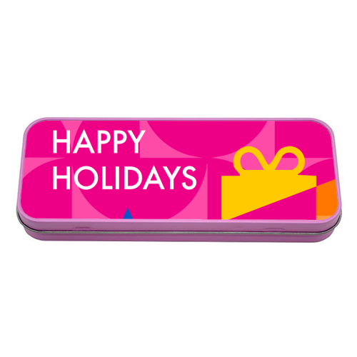 Happy Holidays Geometric Christmas Design - tin pencil case by AbiGoLucky