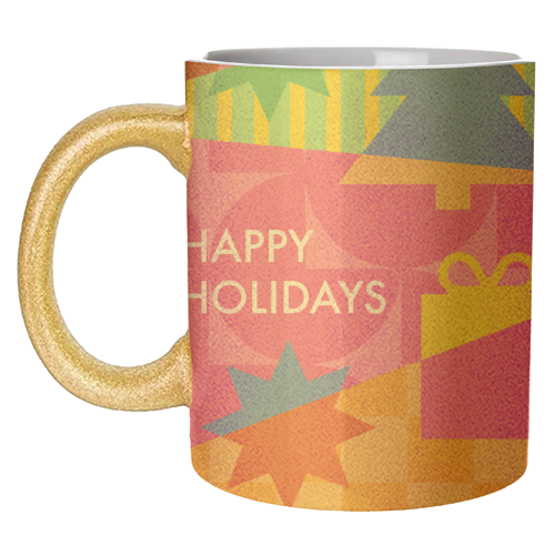 Happy Holidays Geometric Christmas Design - unique mug by AbiGoLucky